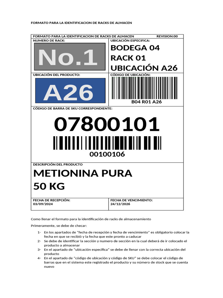 Formato para La Identificacion de Racks | PDF
