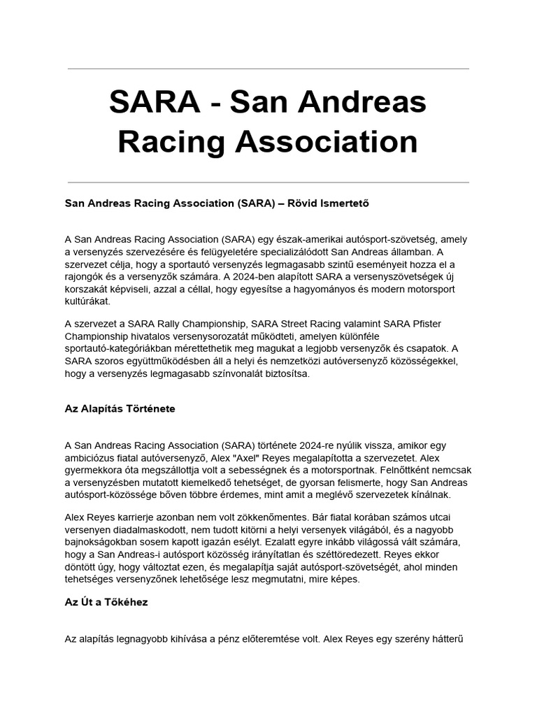 SARA - San Andreas Racing Association | PDF
