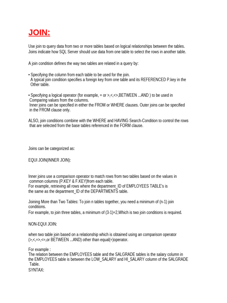 JOIN - Notes - 08252010 | PDF