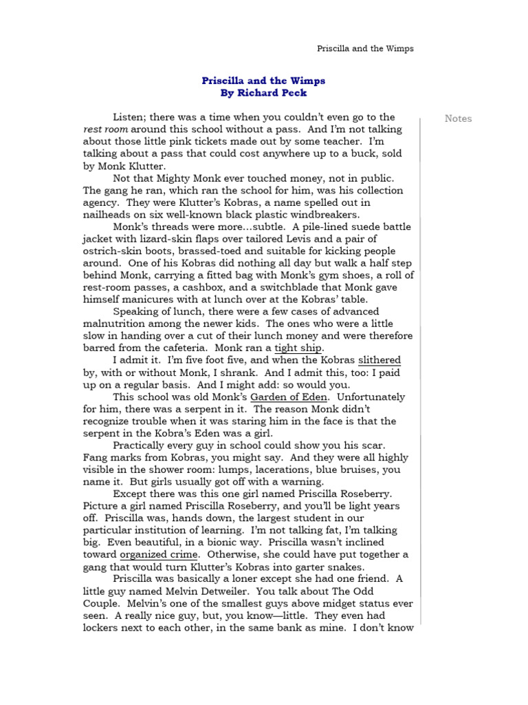 Short Story Priscilla and The Wimps | PDF