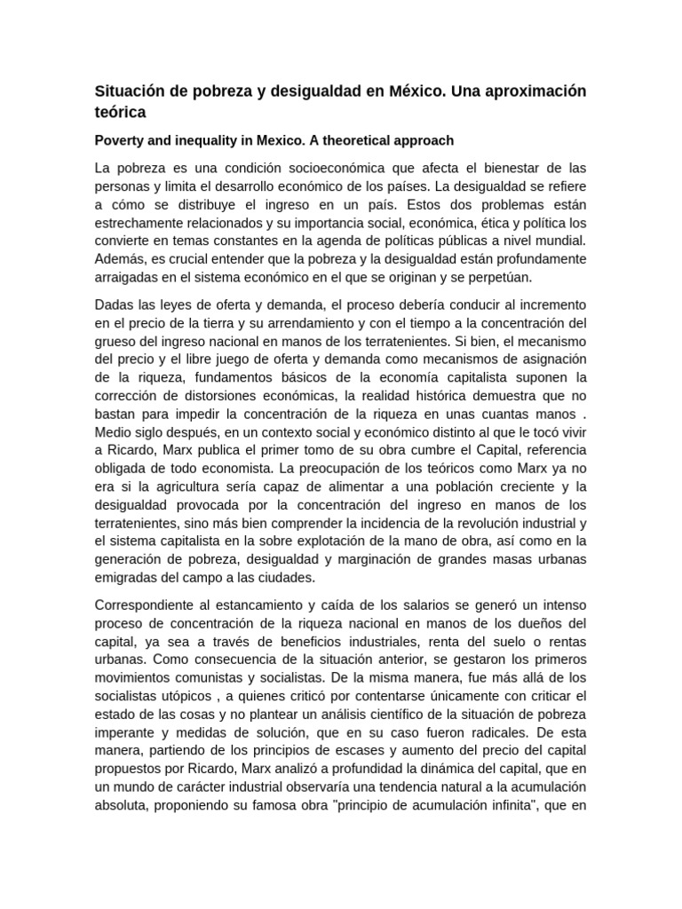 Situación de Pobreza y Desigualdad en México | PDF