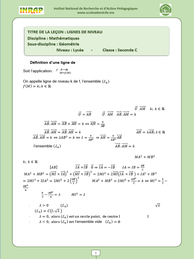 MATHS 2nde C LIGNES DE NIVEAU PDF Euclide Méthodes et — free download