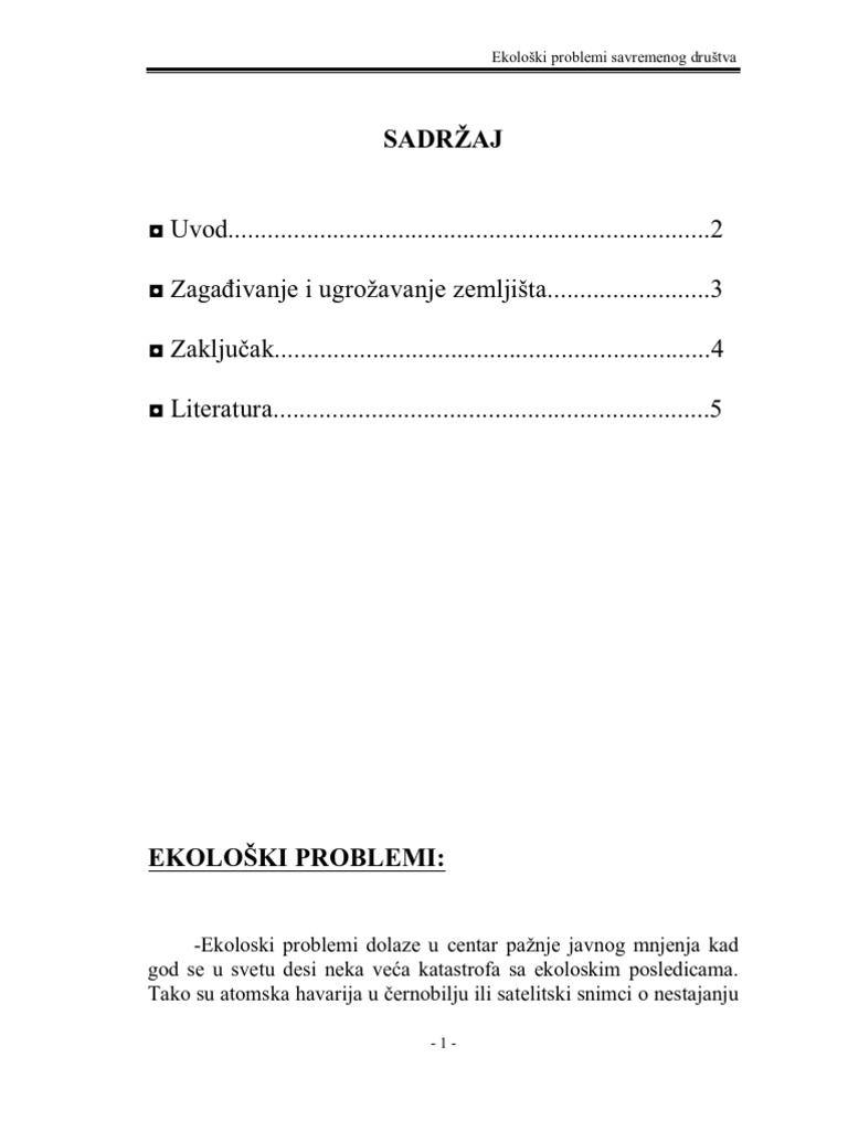 Ekoloski Problemi Savremenog Drustva | PDF