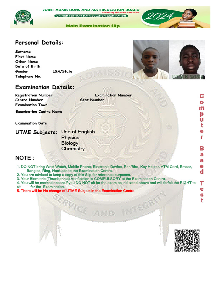 Main Examination Slip | PDF