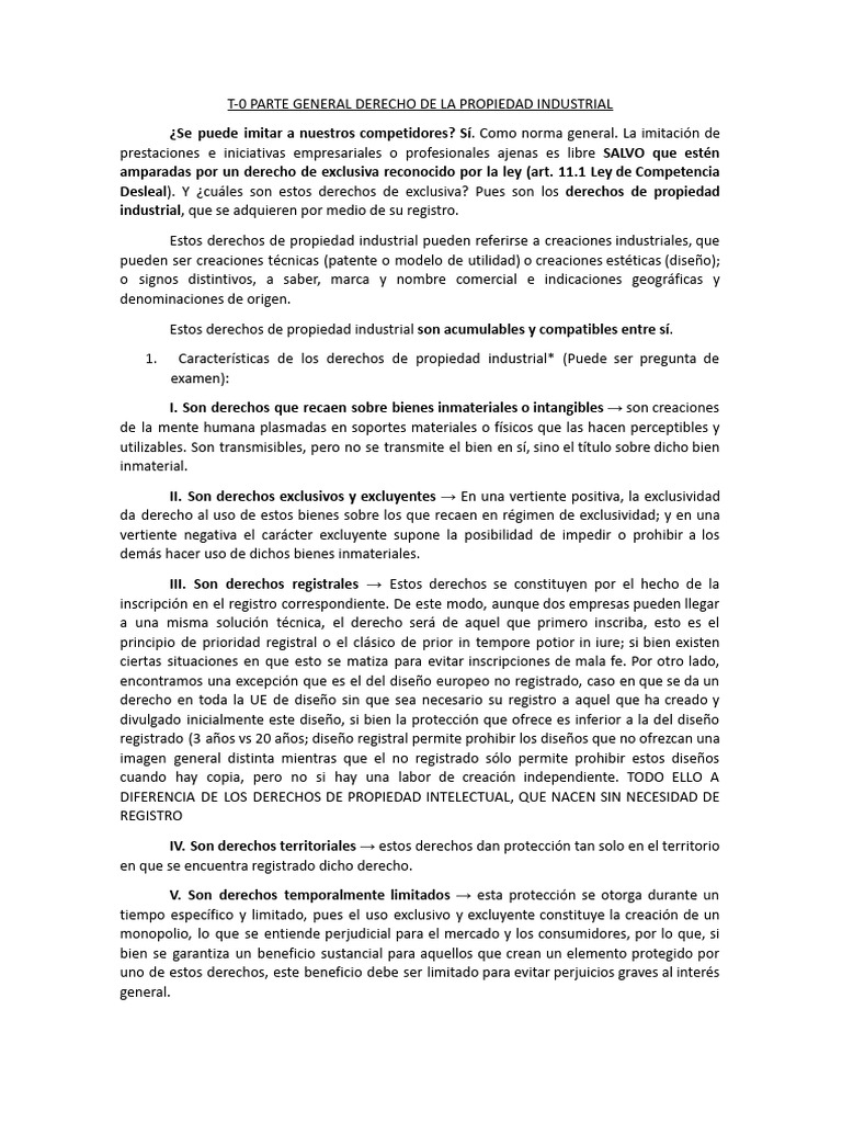 T0 Parte General Derecho de La Propiedad Industrial | PDF