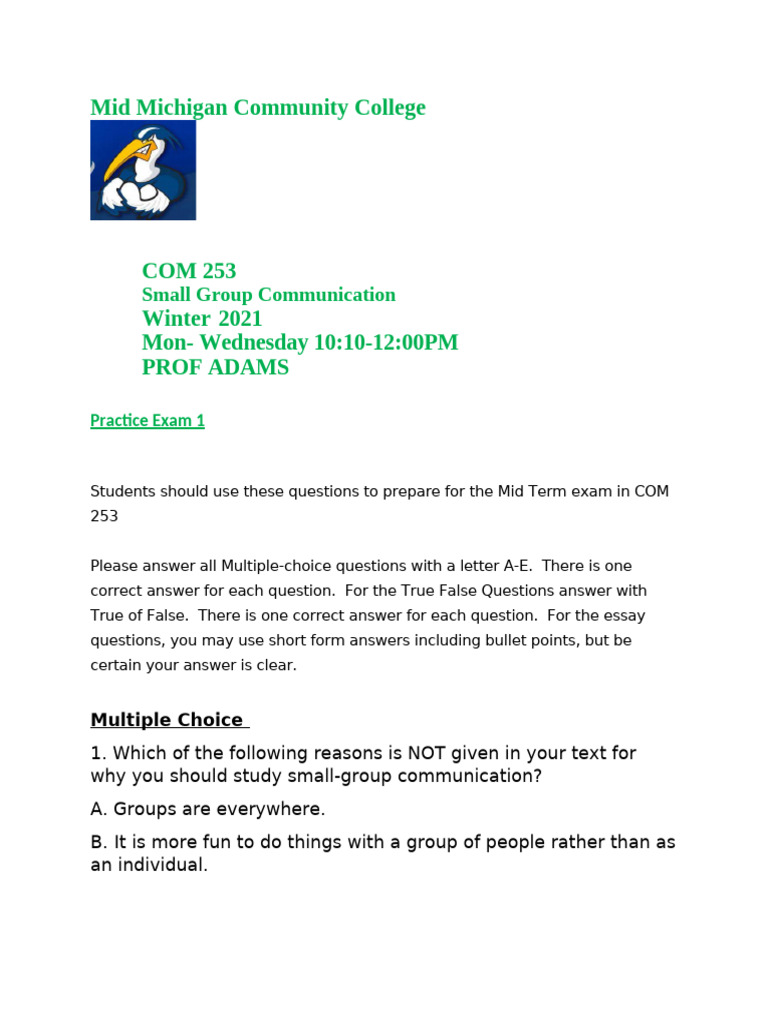 Practice exam 1 com 263 small group communication mid michigan