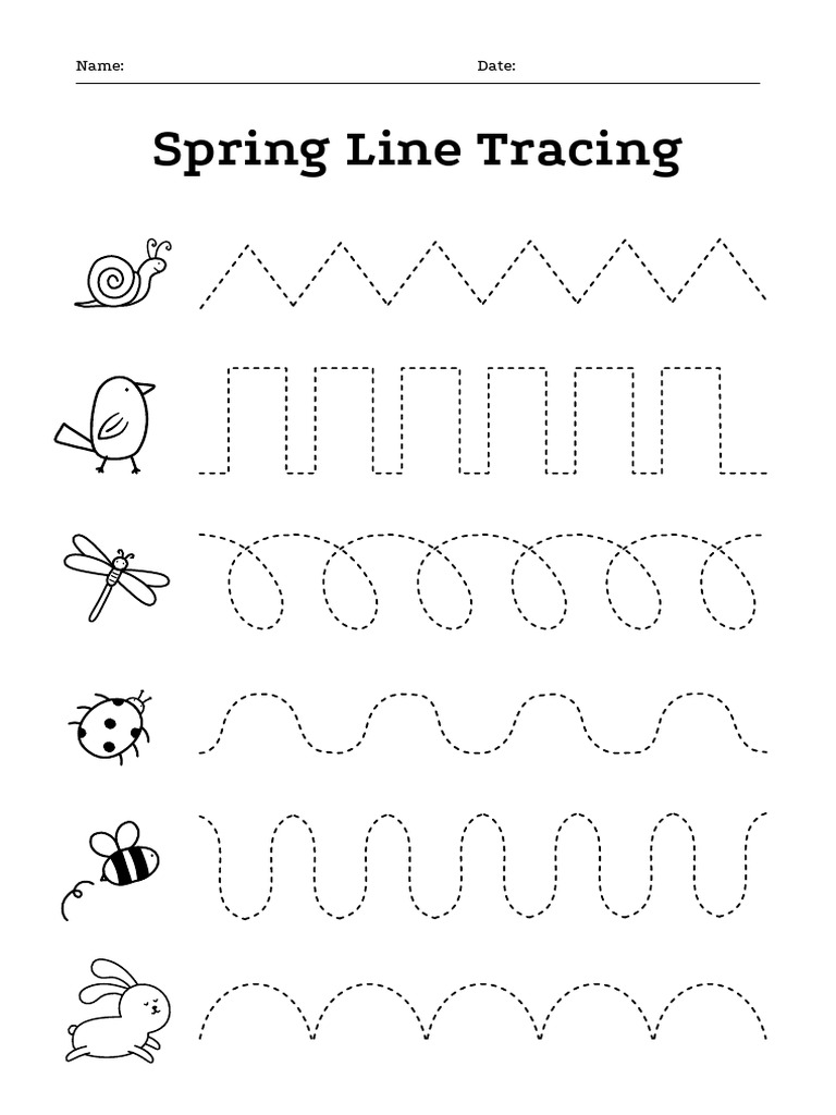 Spring Line Tracing Worksheet in Monochromatic Minimalist Style PDF
