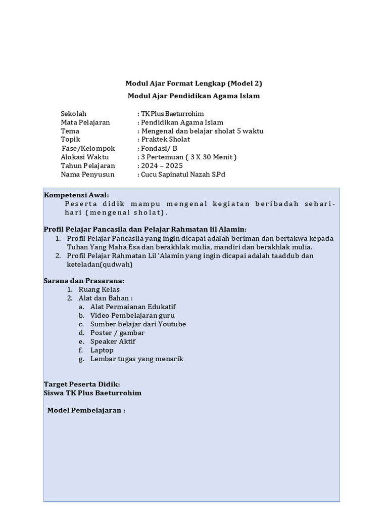 RPP - PAI TK | PDF