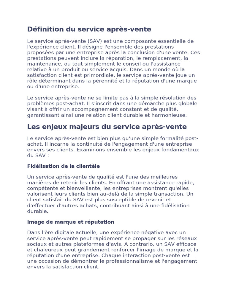 Le Service Après-Vente en Centre d'Appels