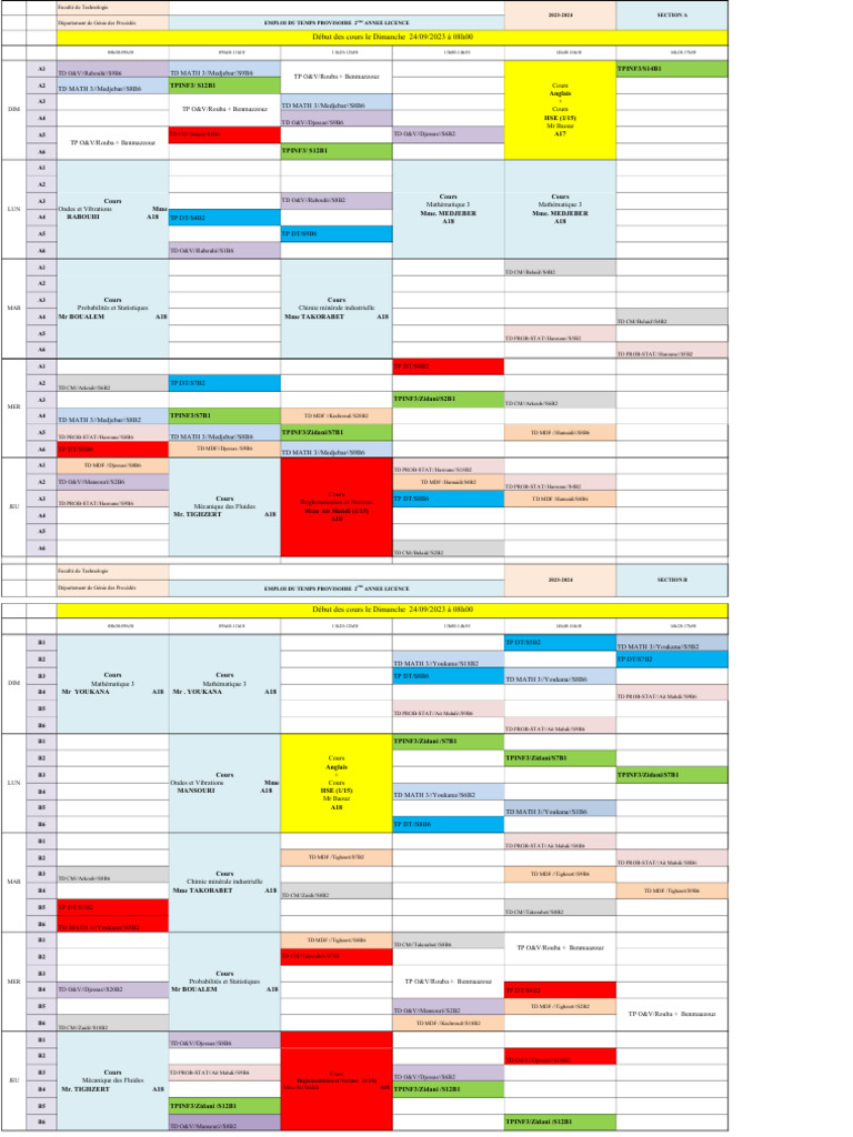 Emploi Du Temps L2 S3 2023-2024 | PDF