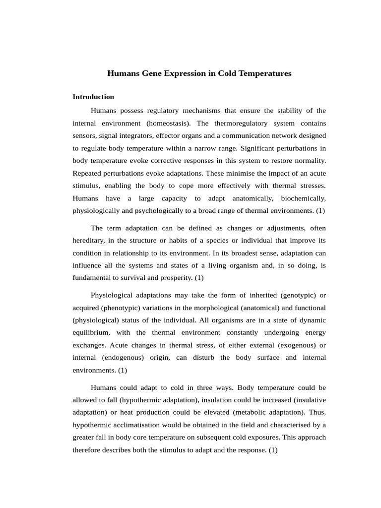 Humans Gene Expression in Cold Temperatures | PDF