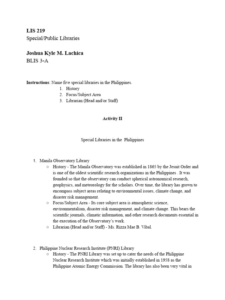 Special Libraries in the Philippines | PDF | Libraries | Science