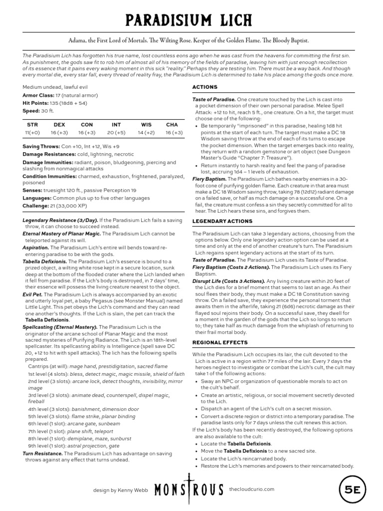 Paradisum Lich - DND 5e - MONSTROUS | PDF