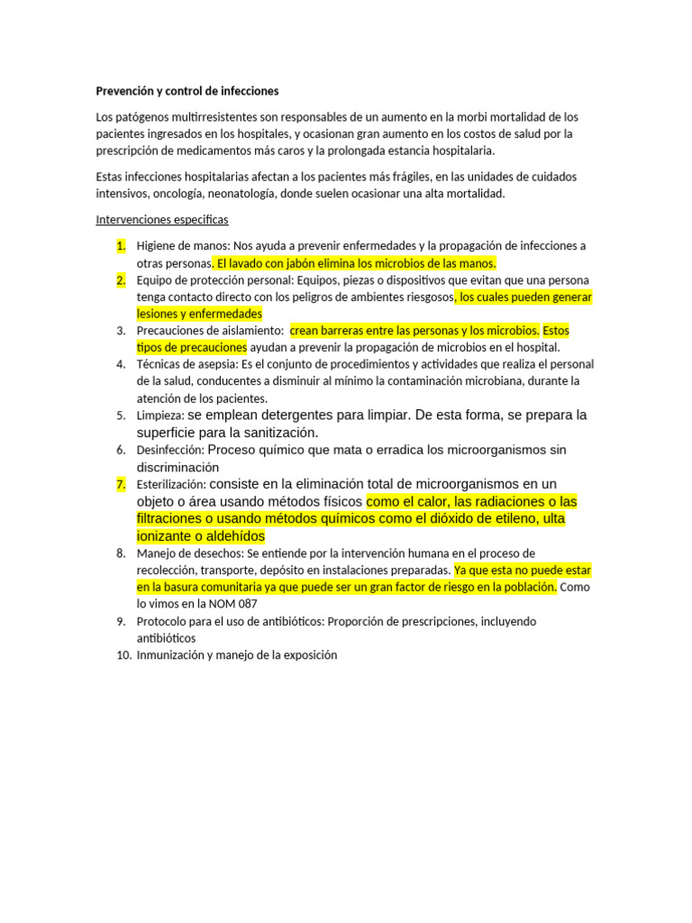 Prevención Y Control De Infecciones Pdf