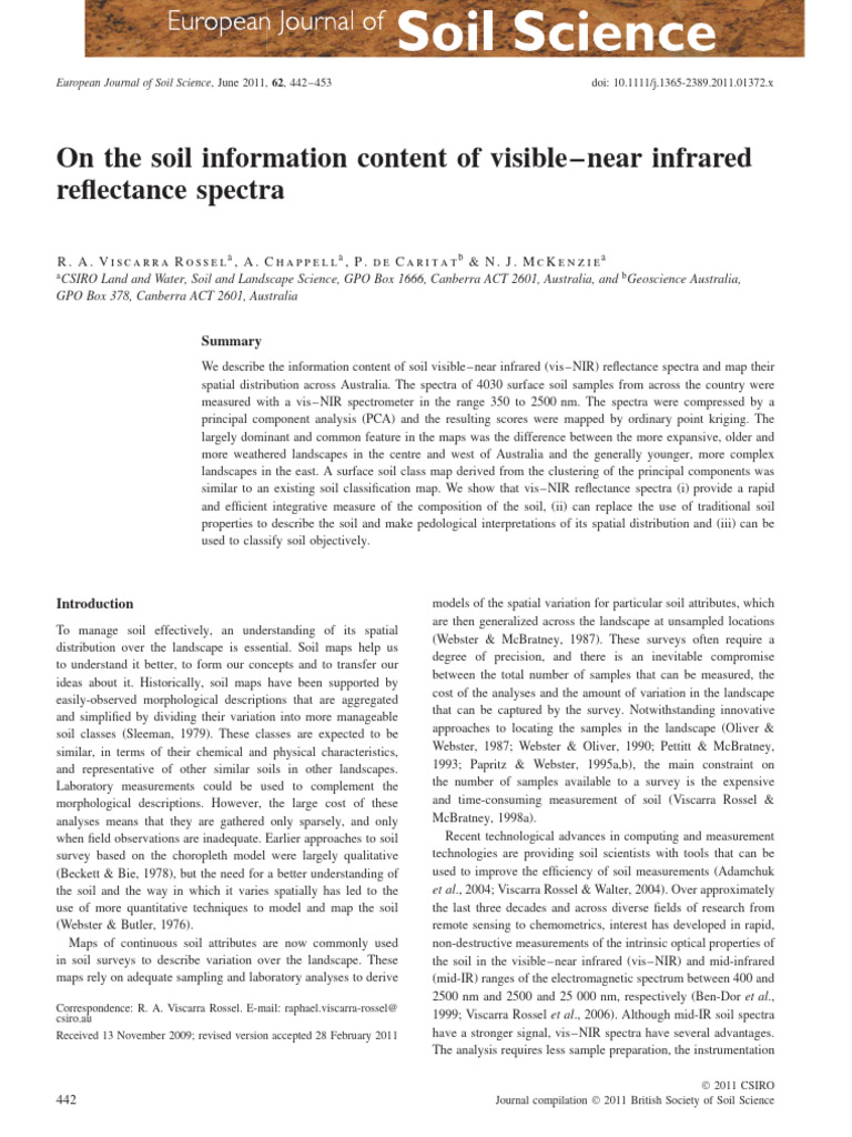 On The Soil Information Content of Visible-Near Infrared Spectra | PDF