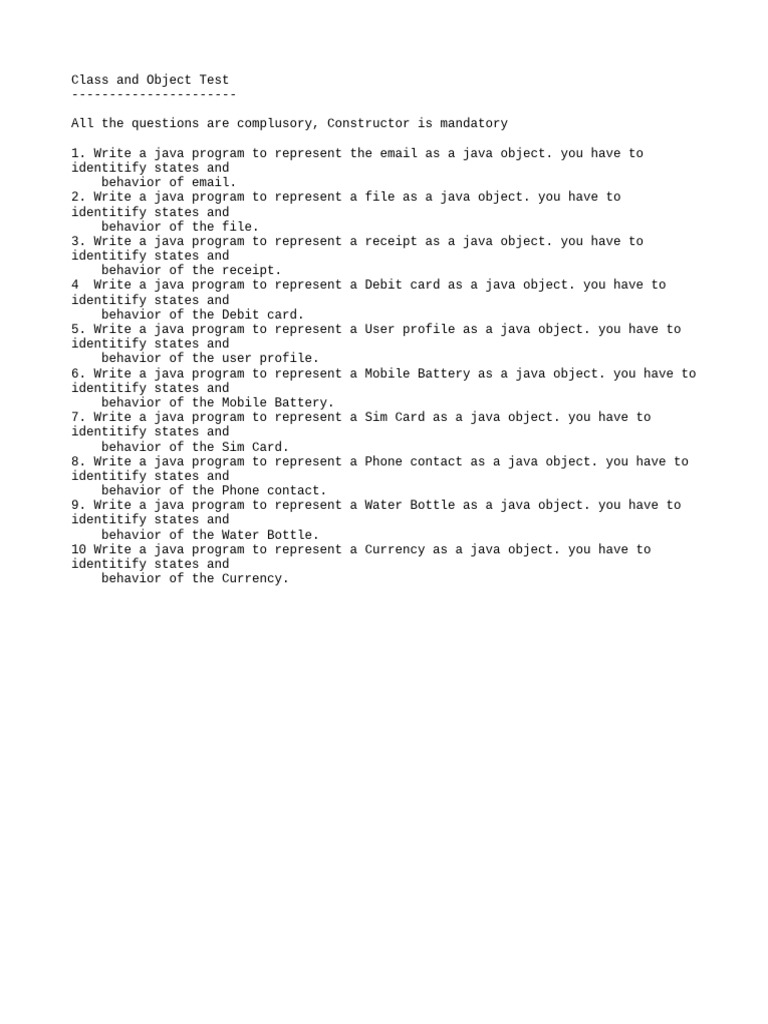 Class and object test pdf