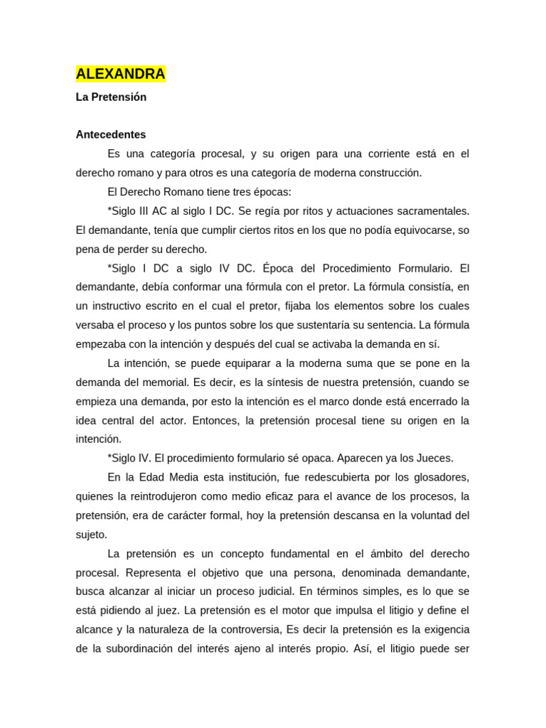 La Pretensión en el Derecho Procesal | PDF | Demanda judicial | Ley ...