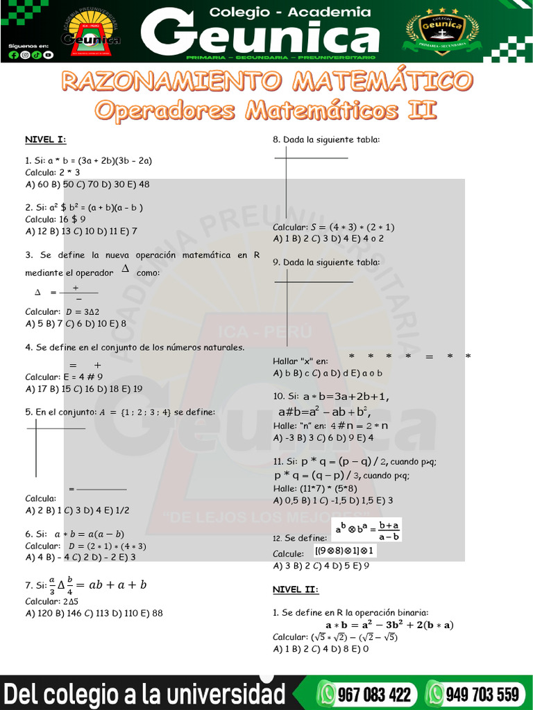 Operadores Matemáticos RM TT | PDF