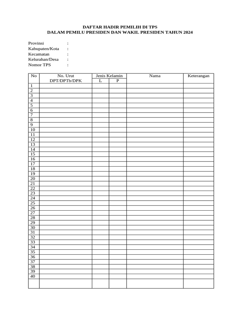 Daftar Hadir Pemilih Di Tps Pdf