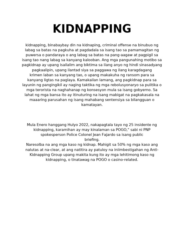 Understanding Kidnapping: Causes & Prevention | PDF