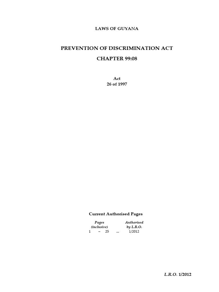 Guyana Prevention of Discrimination Act | PDF | Employment | Discrimination