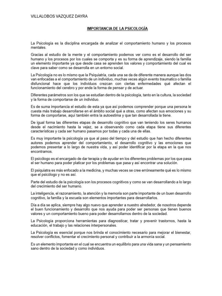 Importancia de la Psicología en el Desarrollo Humano | PDF | Sicología ...