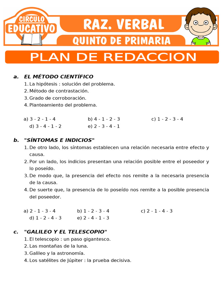 Actividades de Plan de Redaccion para Quinto de Primaria | PDF