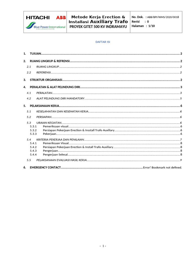 18-Metode Kerja Install Aux Trafo | PDF