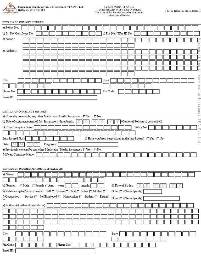Claim form pdf