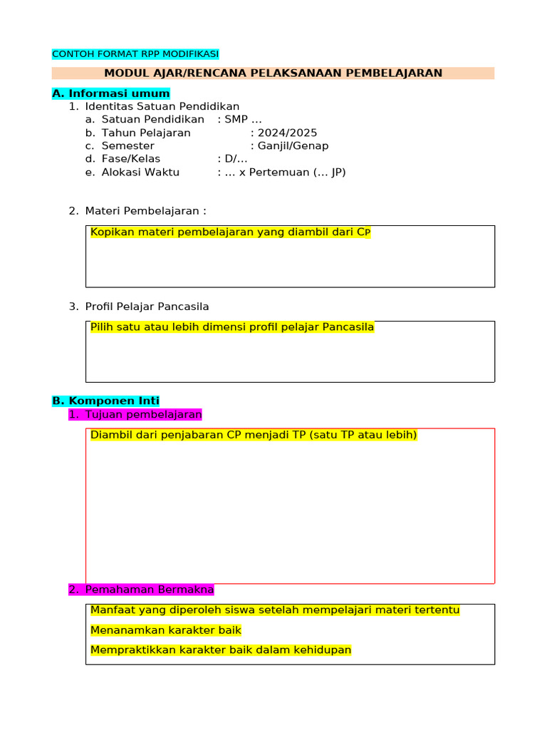 Salinan 02. Contoh Format RPP Modifikasi | PDF