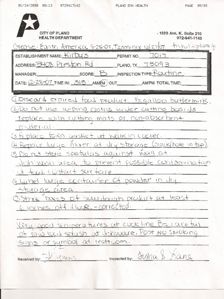 Plano Health Department Inspection Report | PDF
