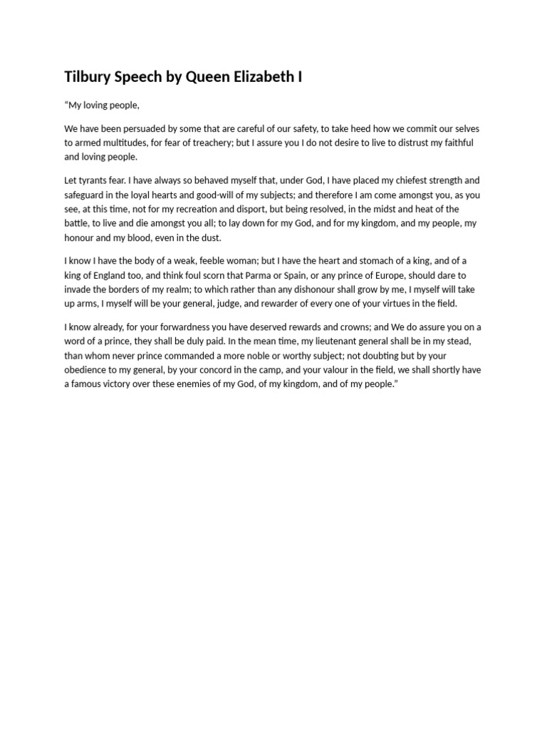 Speech Queen Elizabeth I Pdf