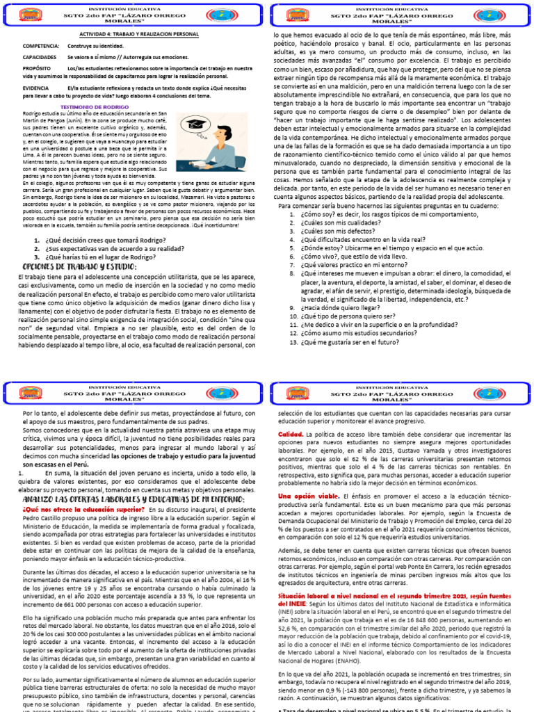 5ta Unidad FICHA DE 5° DPCC 4ta Actividad | PDF