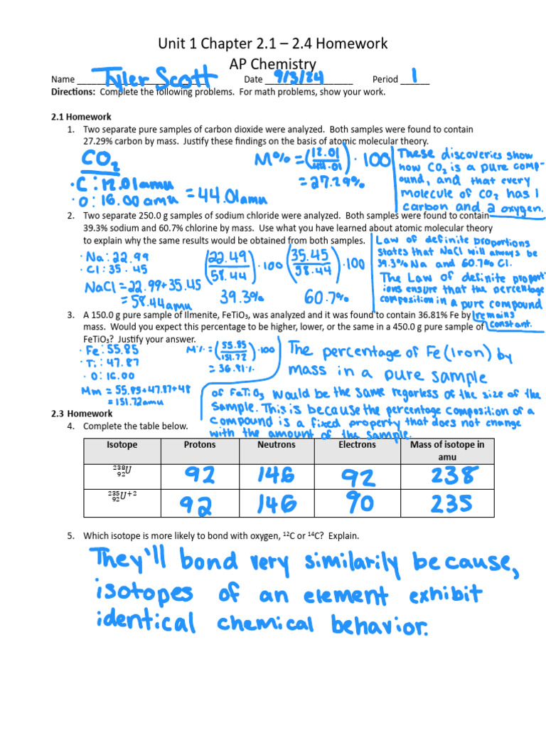 Unit+1+Ch+2 1-2 4+Hw+AP+2025 | PDF | Chemical Elements | Isotope