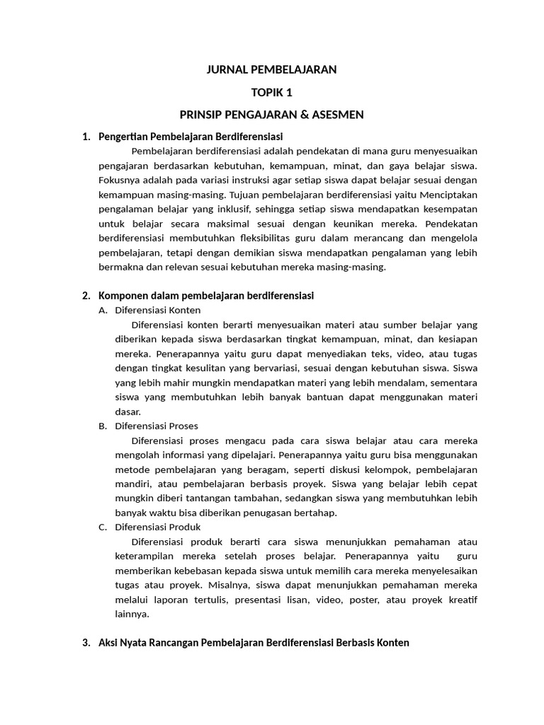 Jurnal Pembelajaran Berdiferensiasi | PDF
