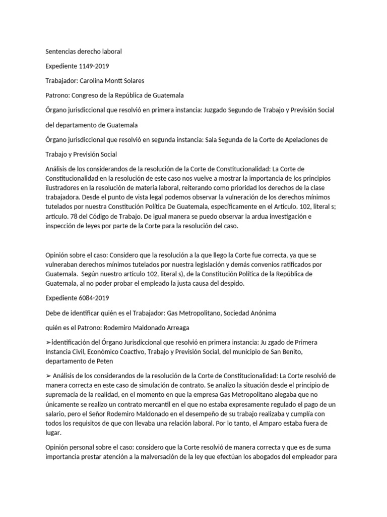 Análisis de Sentencias Laborales en Guatemala | PDF | Derecho laboral
