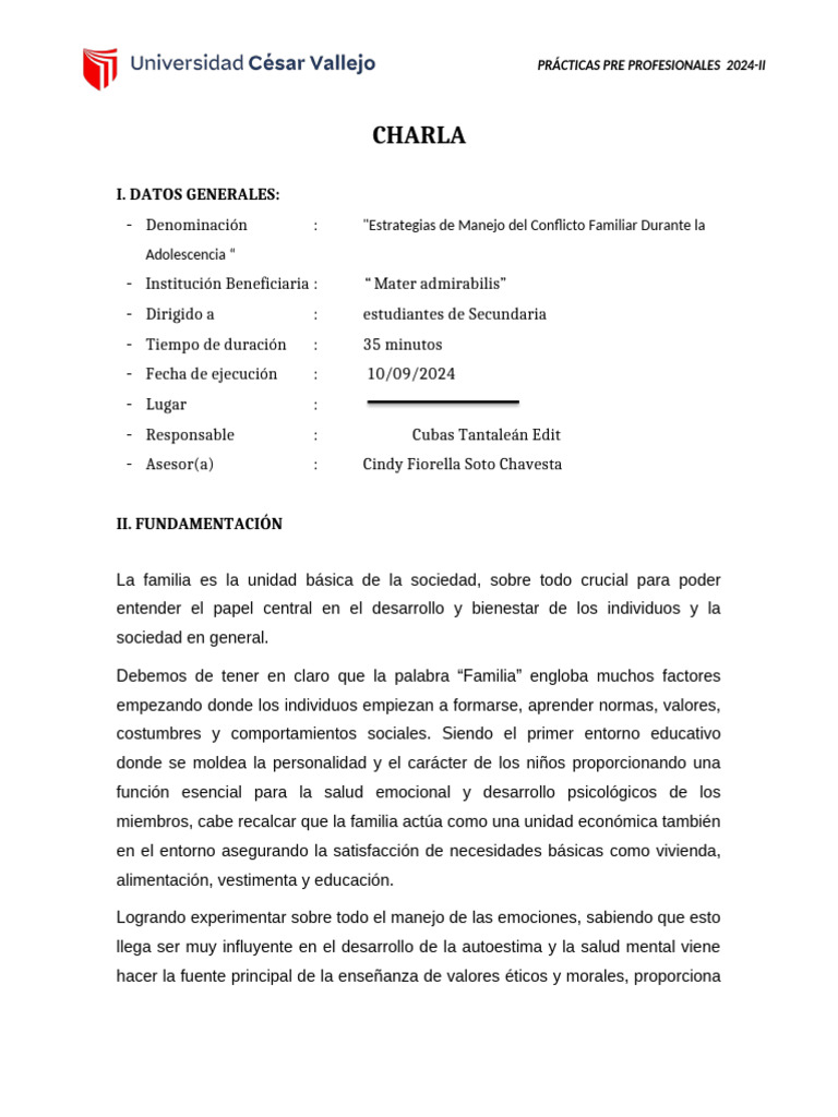 ESQUEMA DE CHARLA - Terminada Mater | PDF