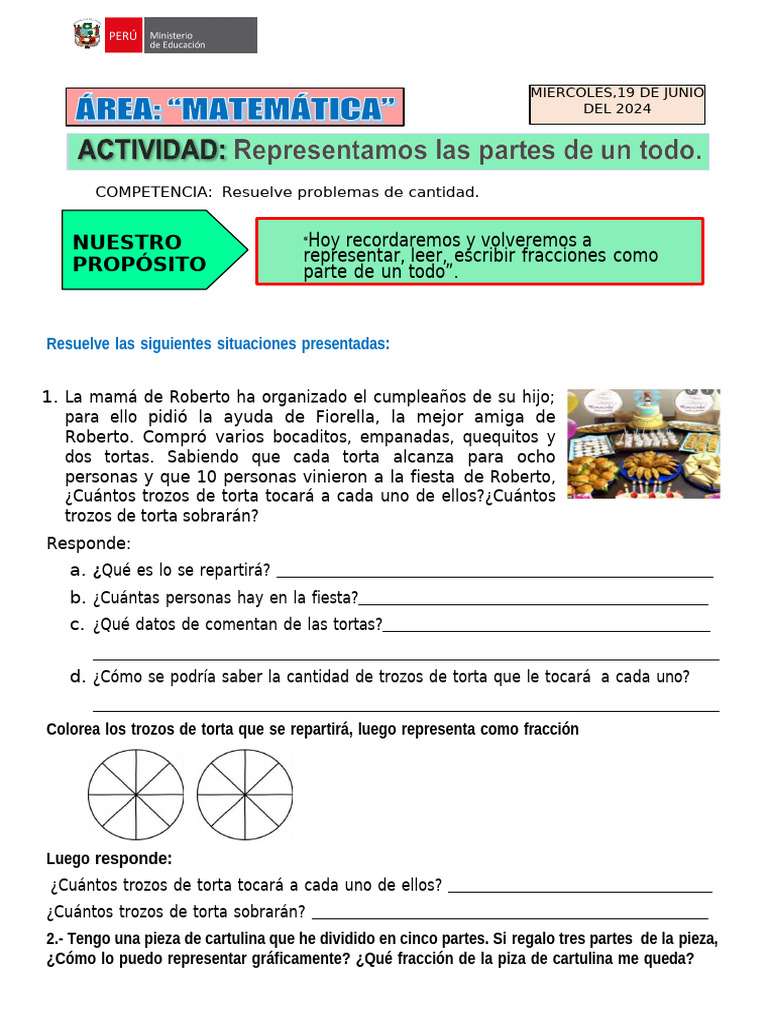 MATEMATICA Representamos Las Partes de Un Todo | PDF