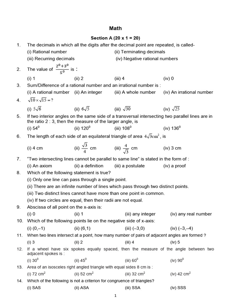 Maths class 9th mock paper pdf