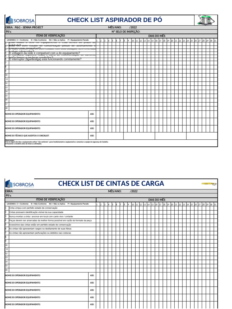 Cópia de Check Lists - Atualizado Sapo | PDF