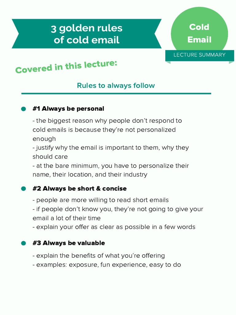 CHEAT+SHEET+ +3+Golden+Rules+of+Cold+Email | PDF
