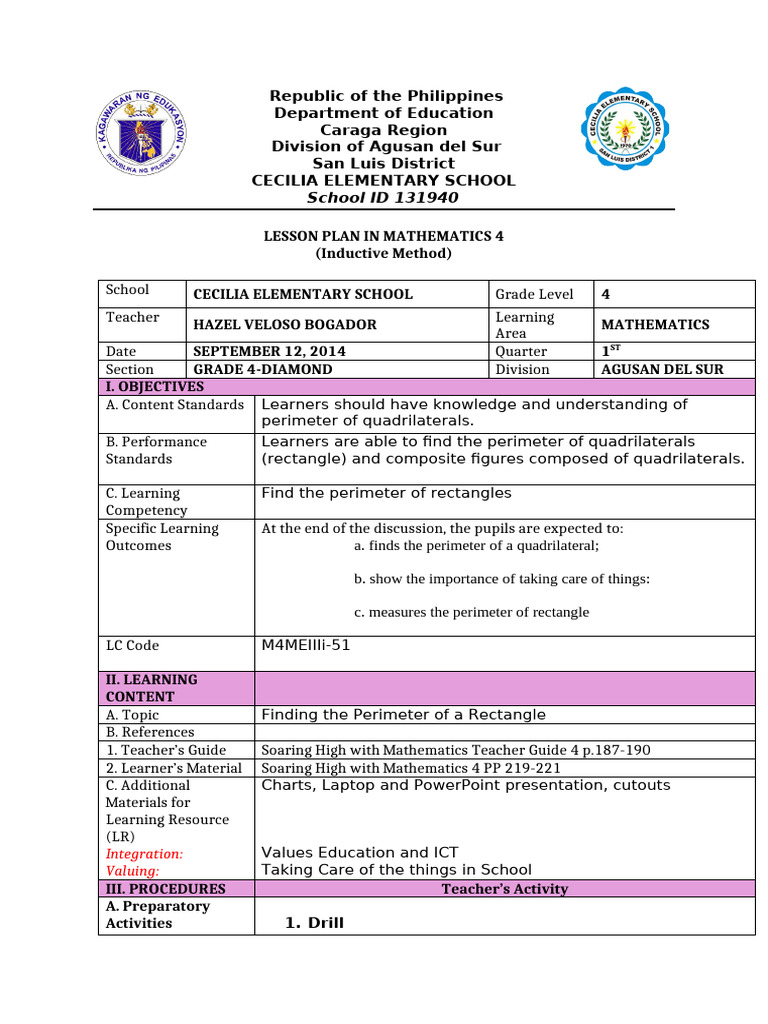 Lesson Plan in Mathematics 4 For Demonstartion | PDF
