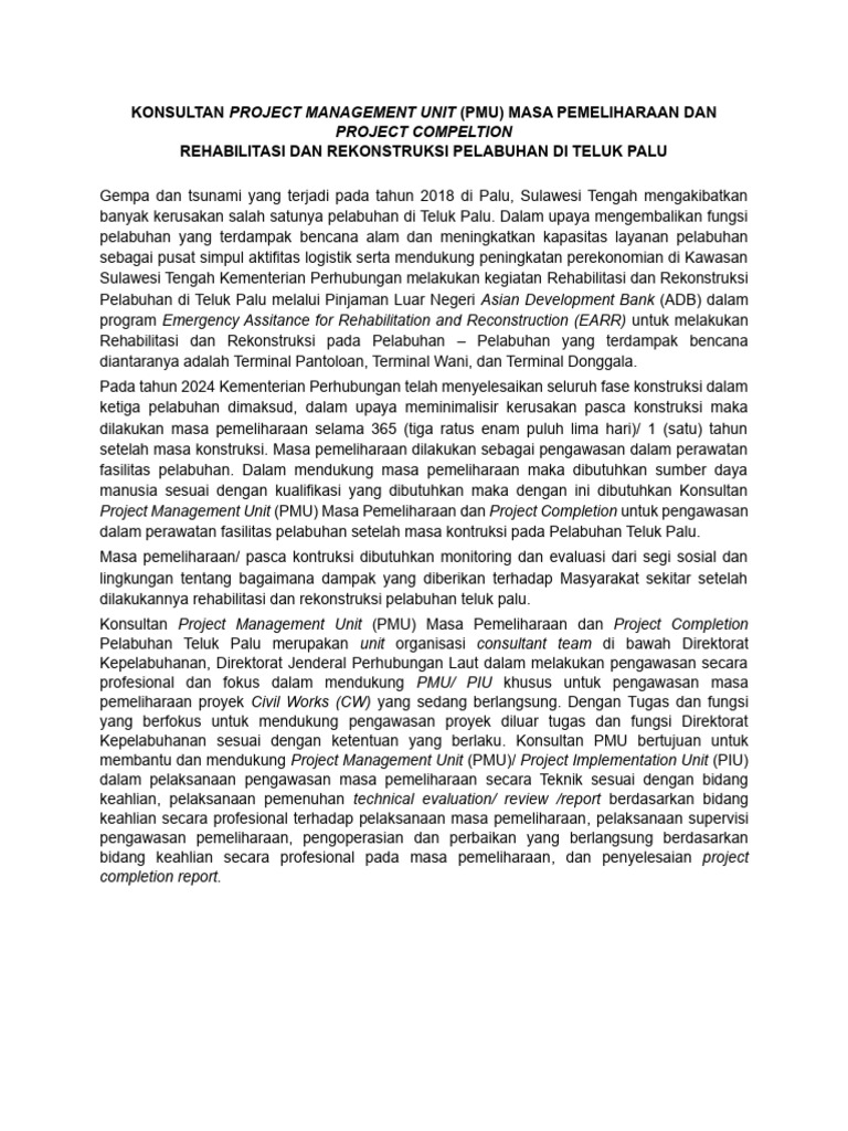 Ringkasan Konsultan Project Management Unit | PDF