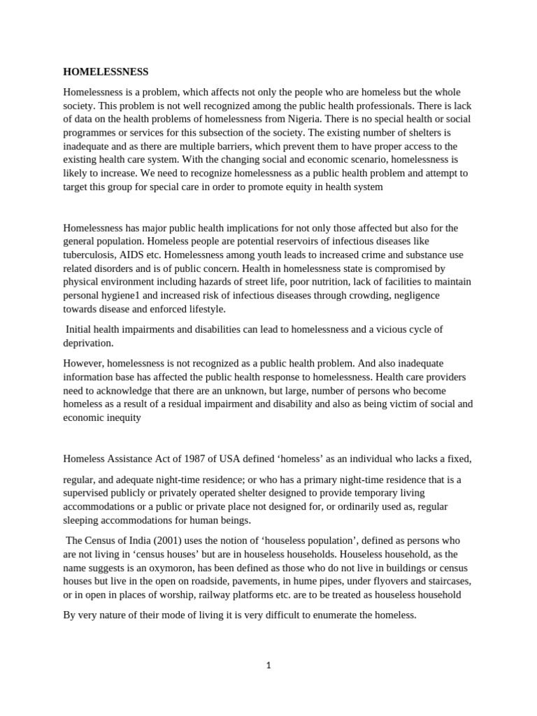 Public Health Impacts of Homelessness | PDF | Homelessness | Self ...