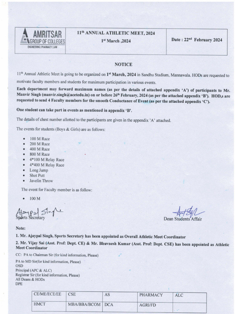 11th Athletic Meet, 2024 | PDF
