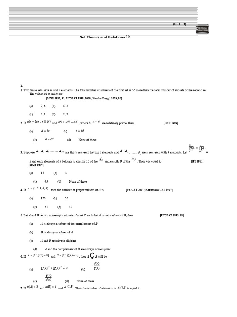 Self Evaluation Test-Sets and Relations | PDF
