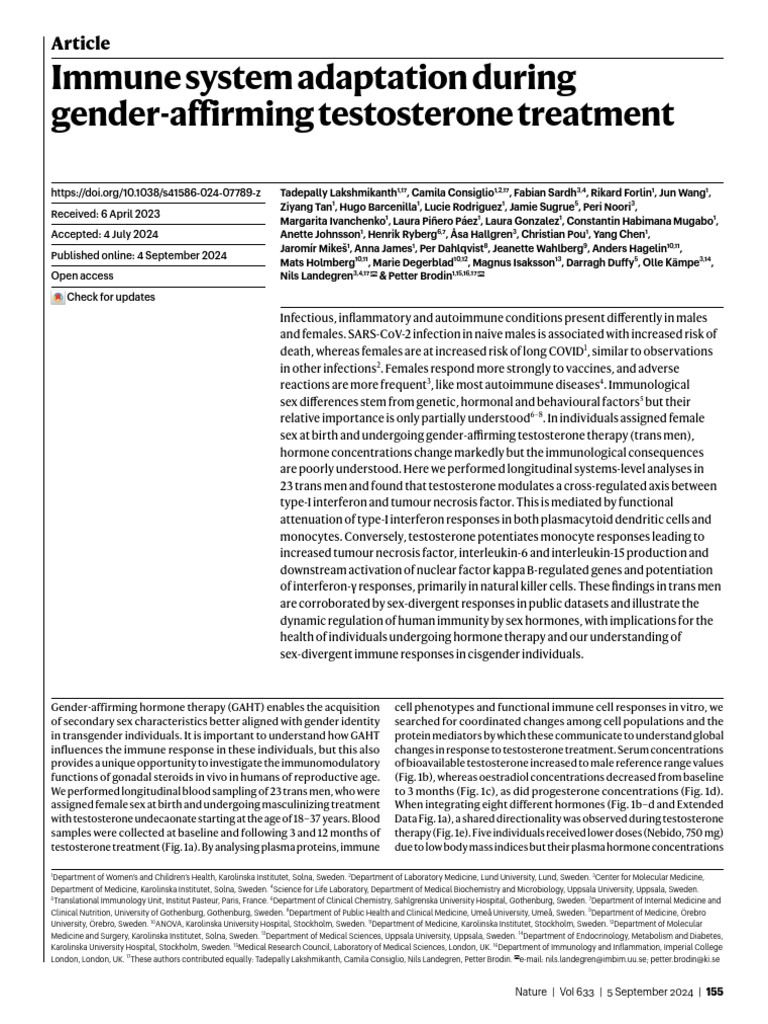 Immune System Adaptation During Gender-Affirming Testosterone Treatment ...