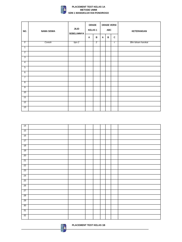 Form Placement Test KLS 1 | PDF