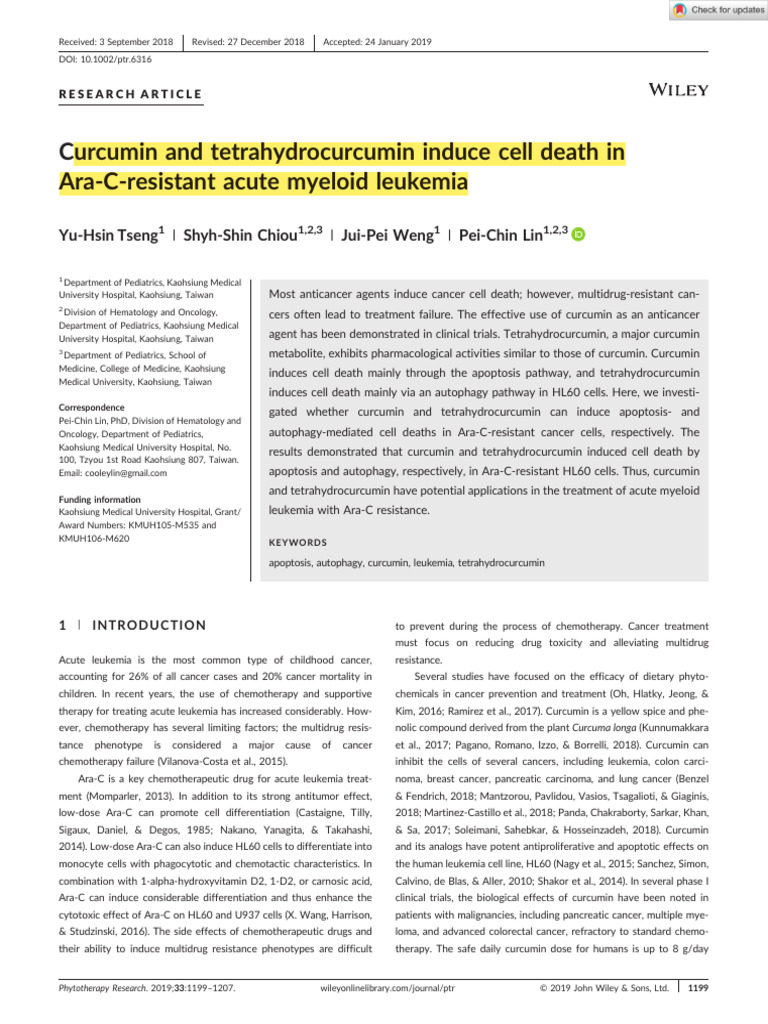Curcumin and Tetrahydrocurcumin Induce Cell Death in Ara C Resistant ...