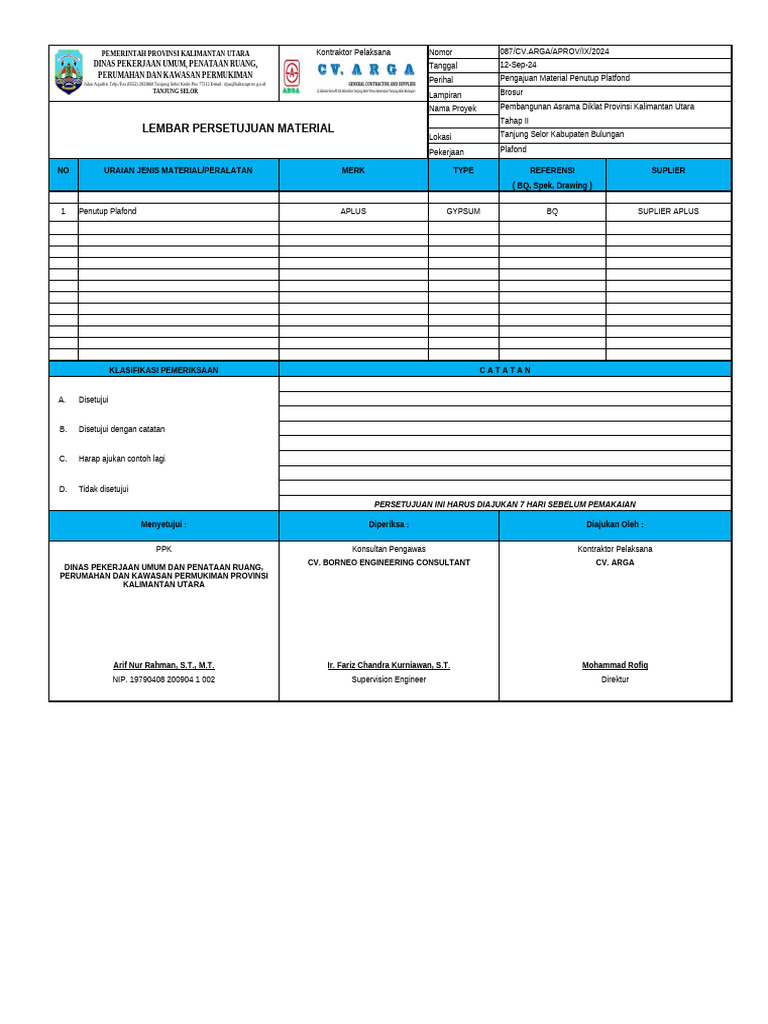 Approval Material BULOG | PDF